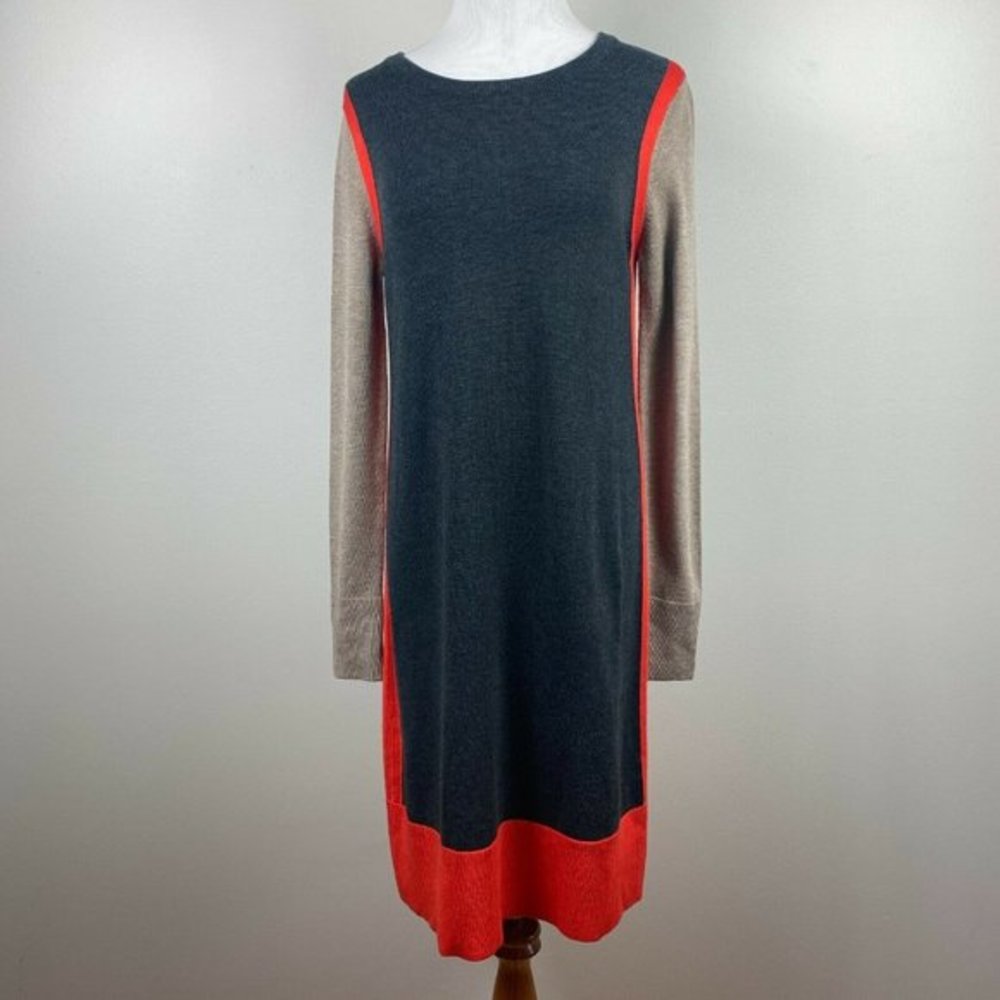 Eliza J Sweater Dress Small Stretch Knit Colorblock Long Sleeve Exposed Zip Gray